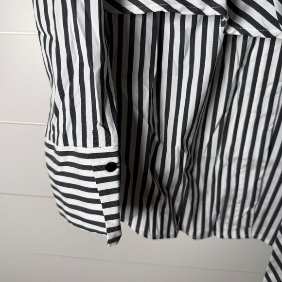 Chico's Black Label Wrap Shirt Black & White Stripe Size 2 Cotton Blend - Picture 7 of 9